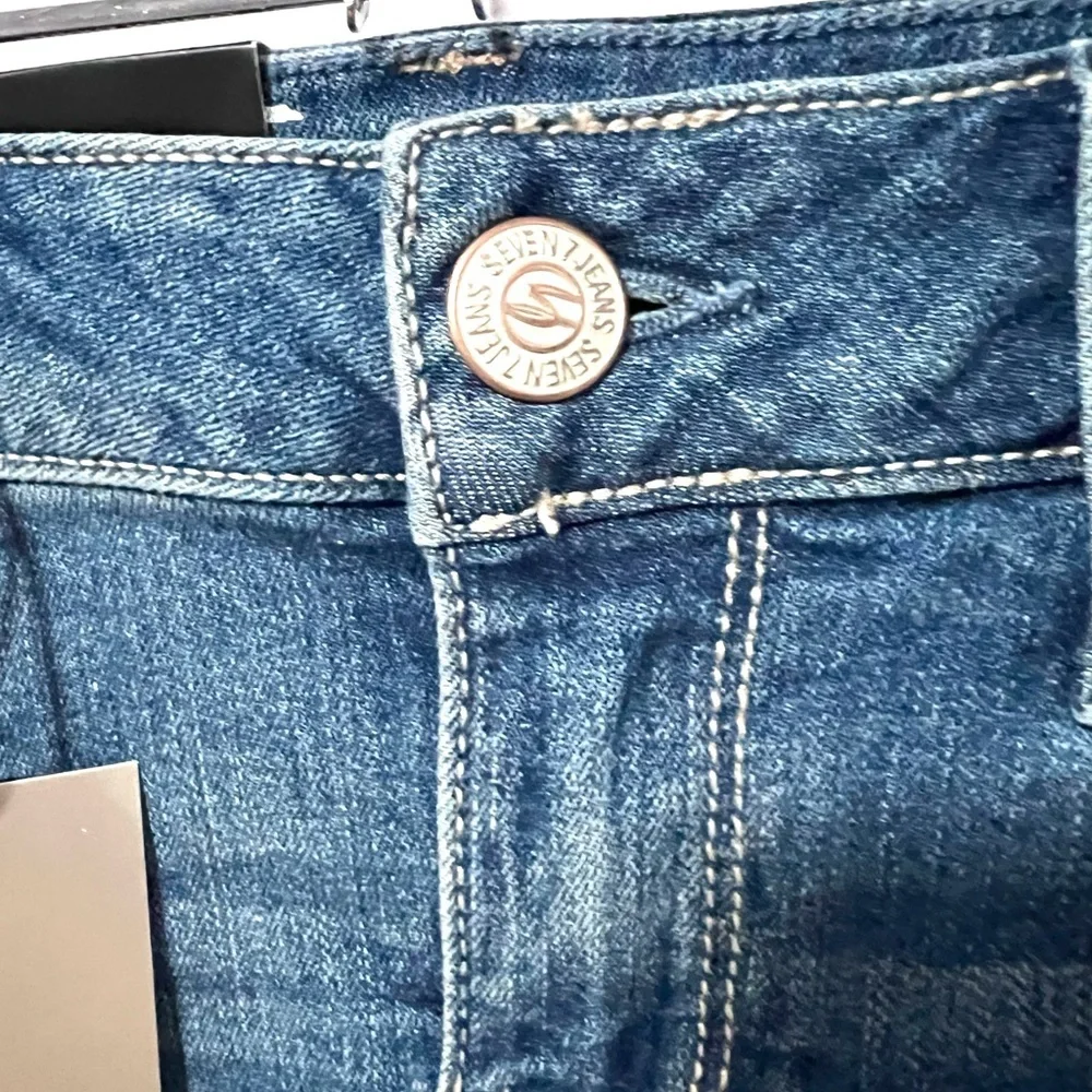 7 For All Mankind Blue Distressed mid rise stretch Jean Shorts 4‎